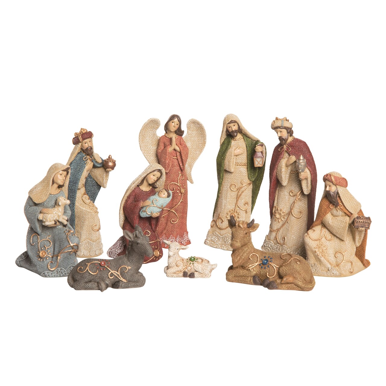 Transpac Multicolor Christmas Waffle Weave Nativity Set of 10, Resin Decorative Figurines, 11.8in, Indoor Tabletop Decor